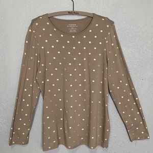 Chico’s Ultimate Tee tan with metallic polka dots